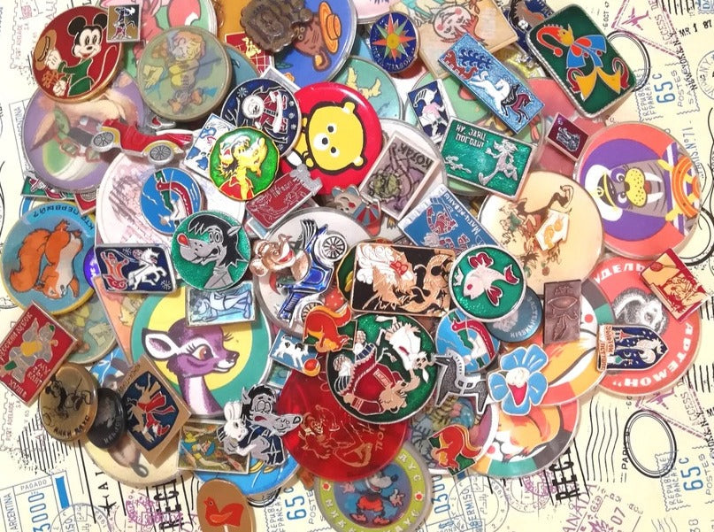 Thematic Pin Badges, Mystery Box of 50-500 Unique Vintage Pins!