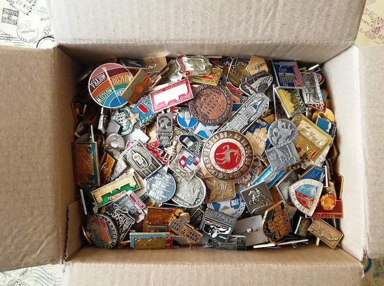 Soviet Pins, Mystery Box of 50-1000 Vintage Metal Pins!