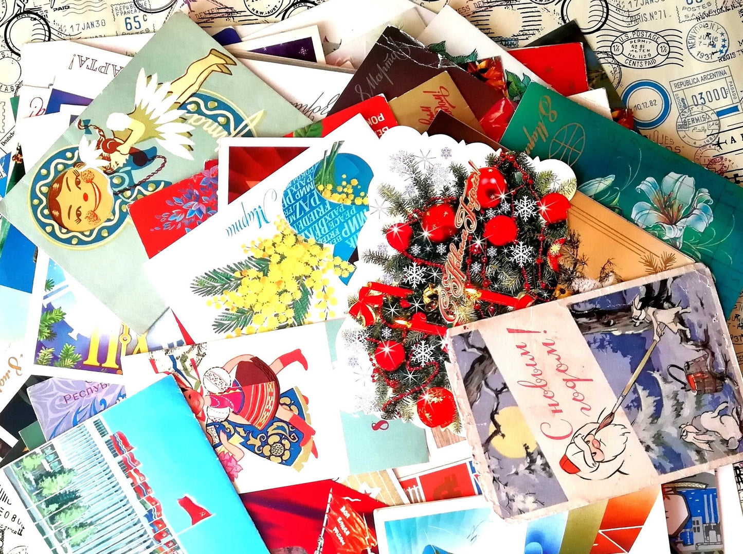 Soviet Postcards, Mystery Box of Vintage Soviet Cards. Blank, Written on and sets!